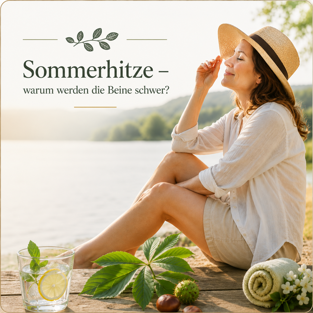 Frau entspannt im Sommer am Wasser – Tipps gegen schwere Beine und Kreislaufprobleme bei Hitze