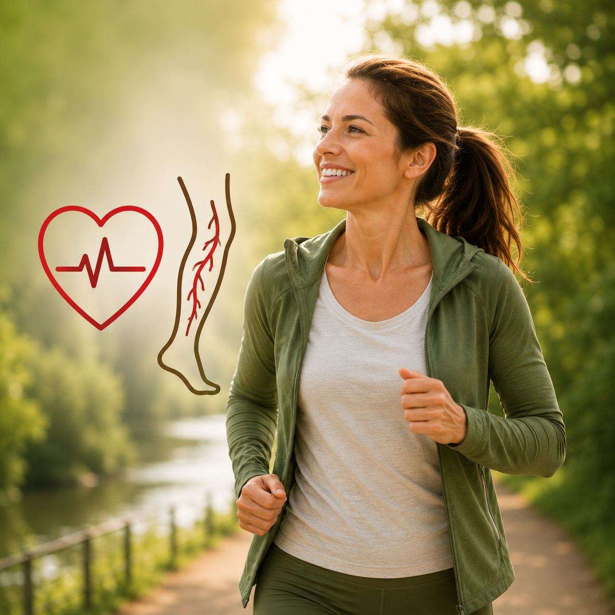 Frau beim Joggen, Skizze Herz, Venen