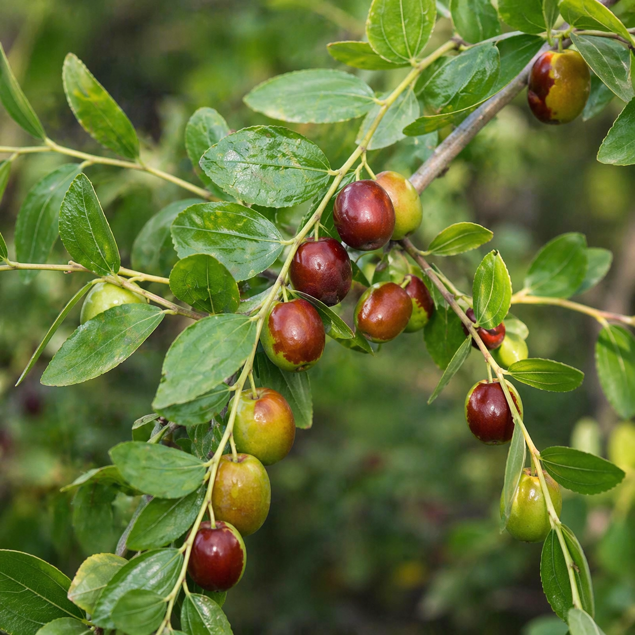 Judendornbeeren am Strauch in natürlicher Umgebung