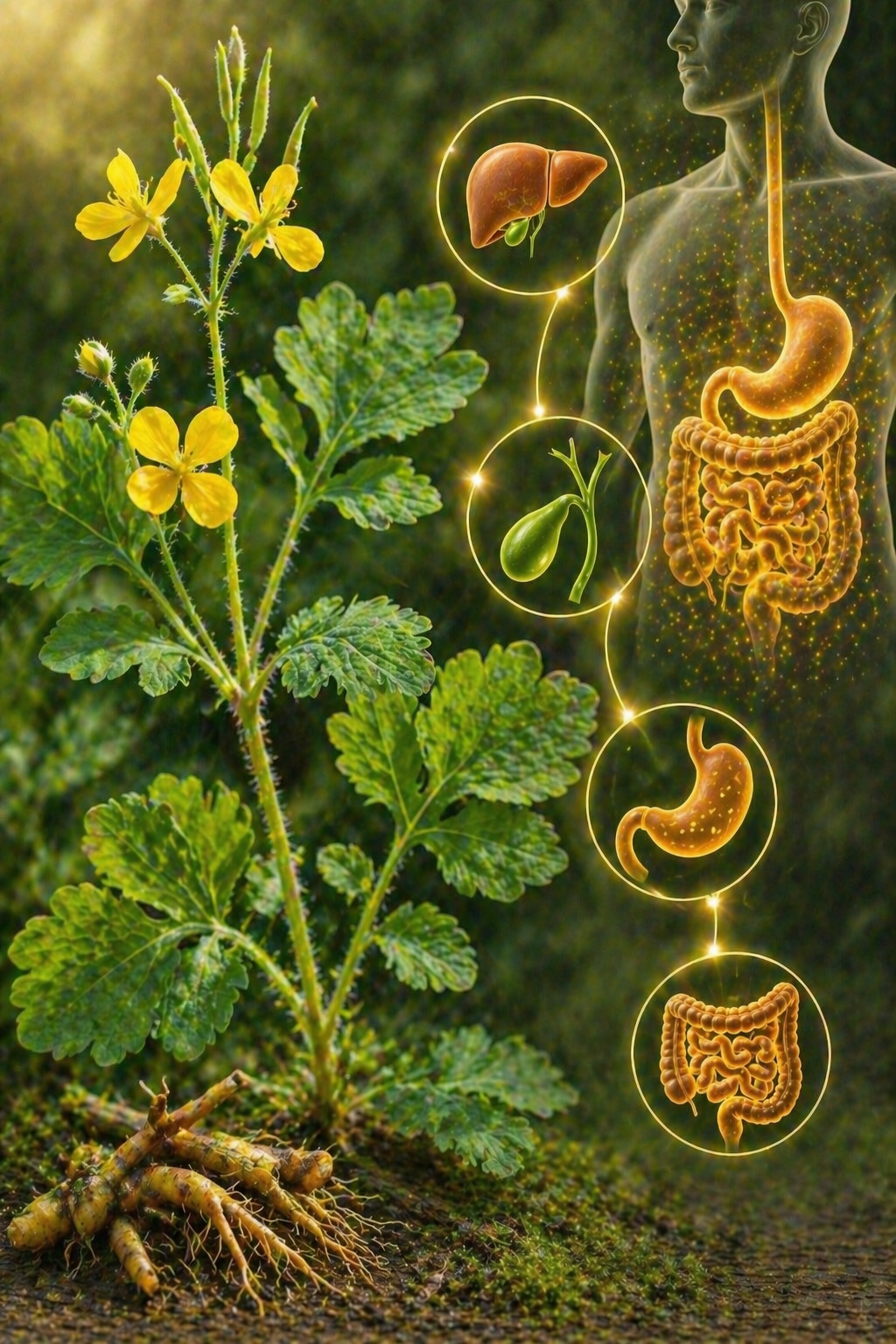 blühendes Schöllkraut mit Darstellung Organbezug