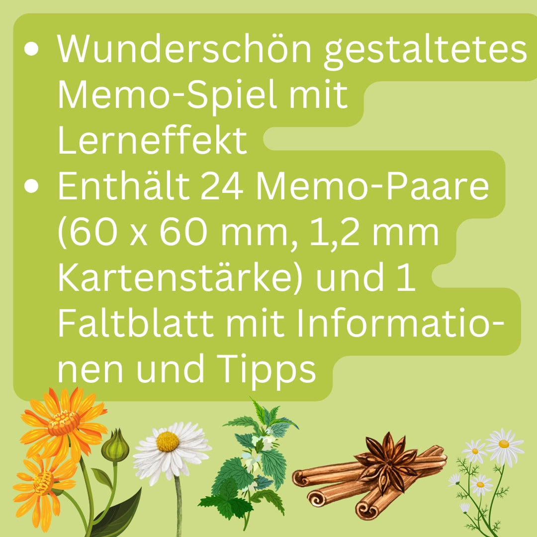 Memo-Spiel "Den Heilpflanzen auf der Spur", 24 Memo-Paare mit Infoheft