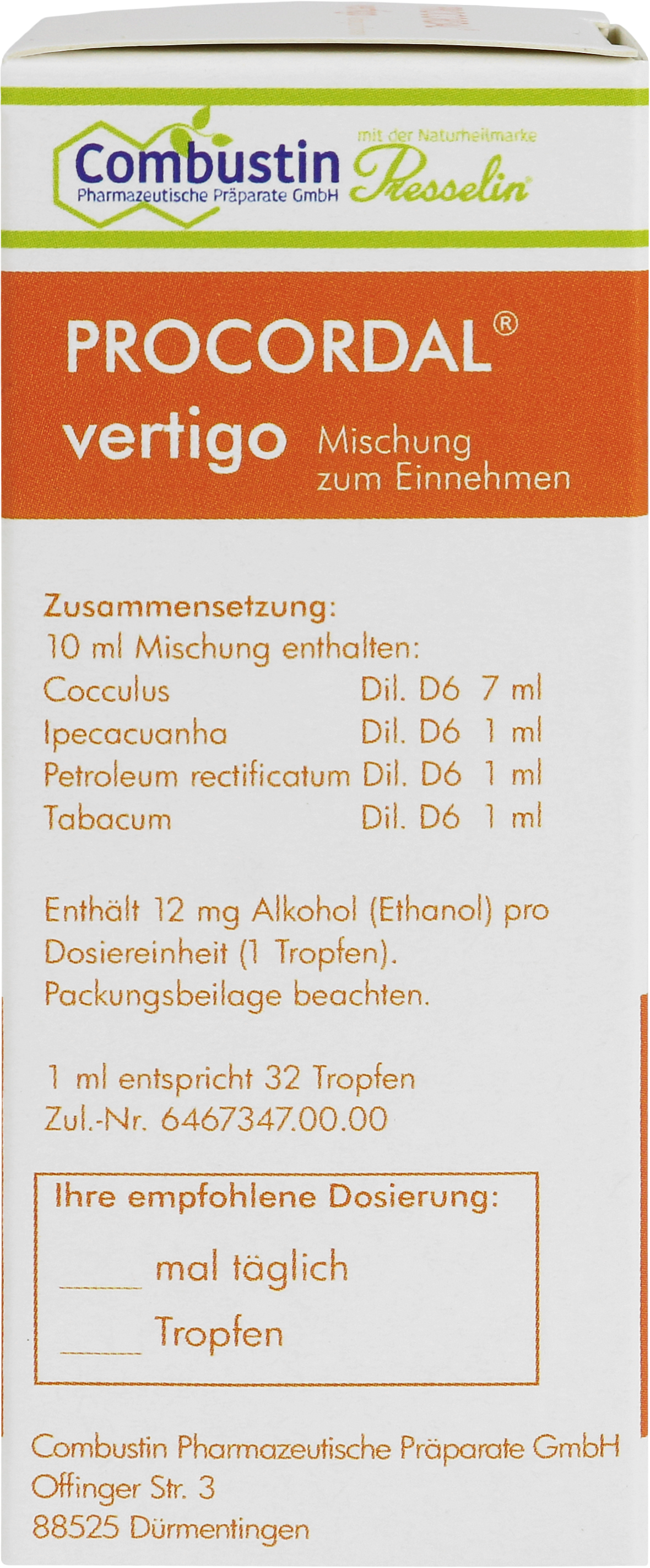Procordal vertigo,  Tropfflasche 50 ml