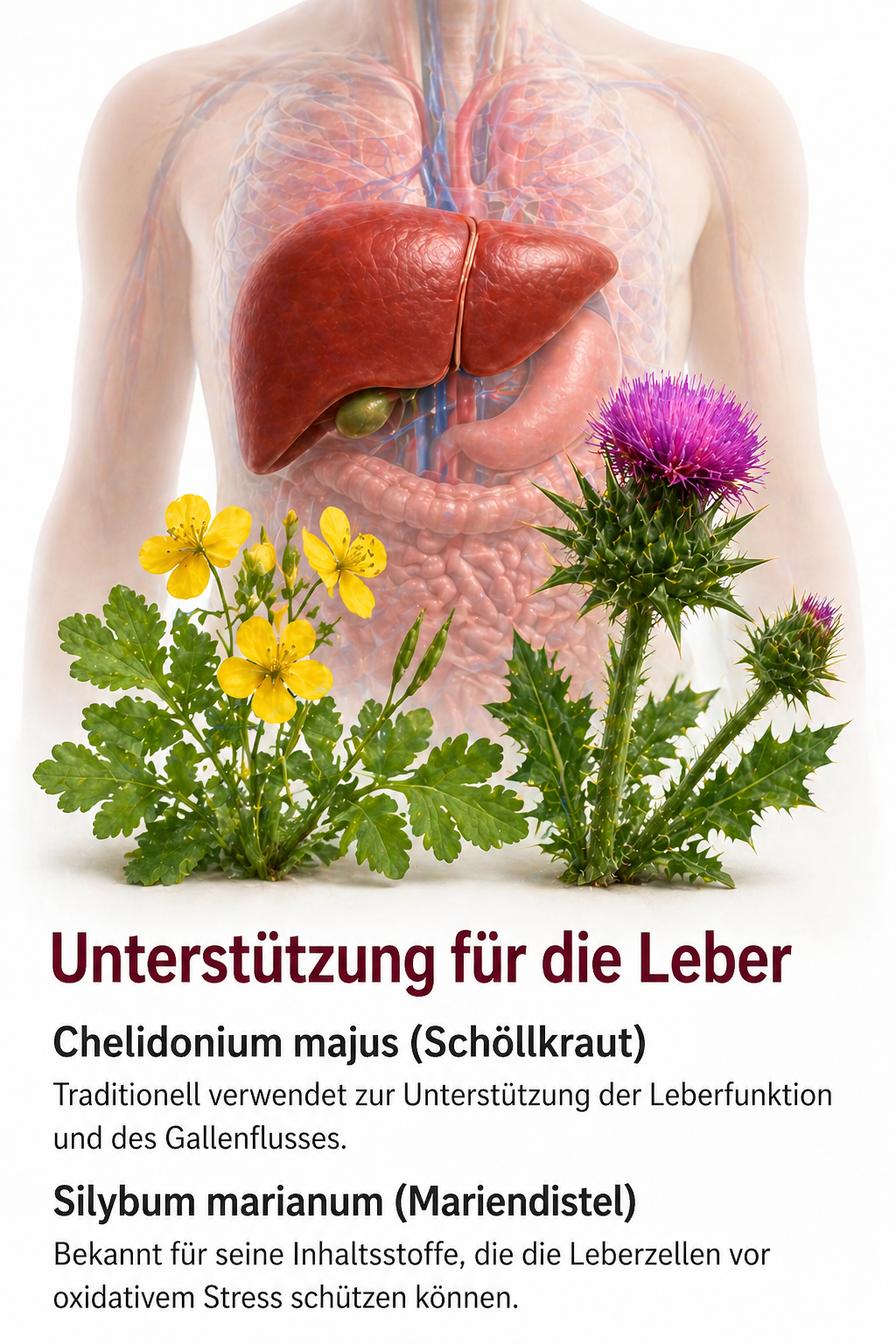Darstellung der Milz mit Informationen zu Schöllkraut und Mariendistel