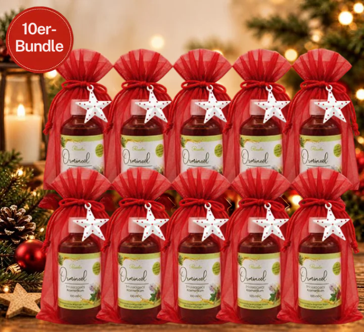 10er-Bundle, Presselin Ormino Öl, 10 x 100 ml Flasche weihnachtlich verpackt